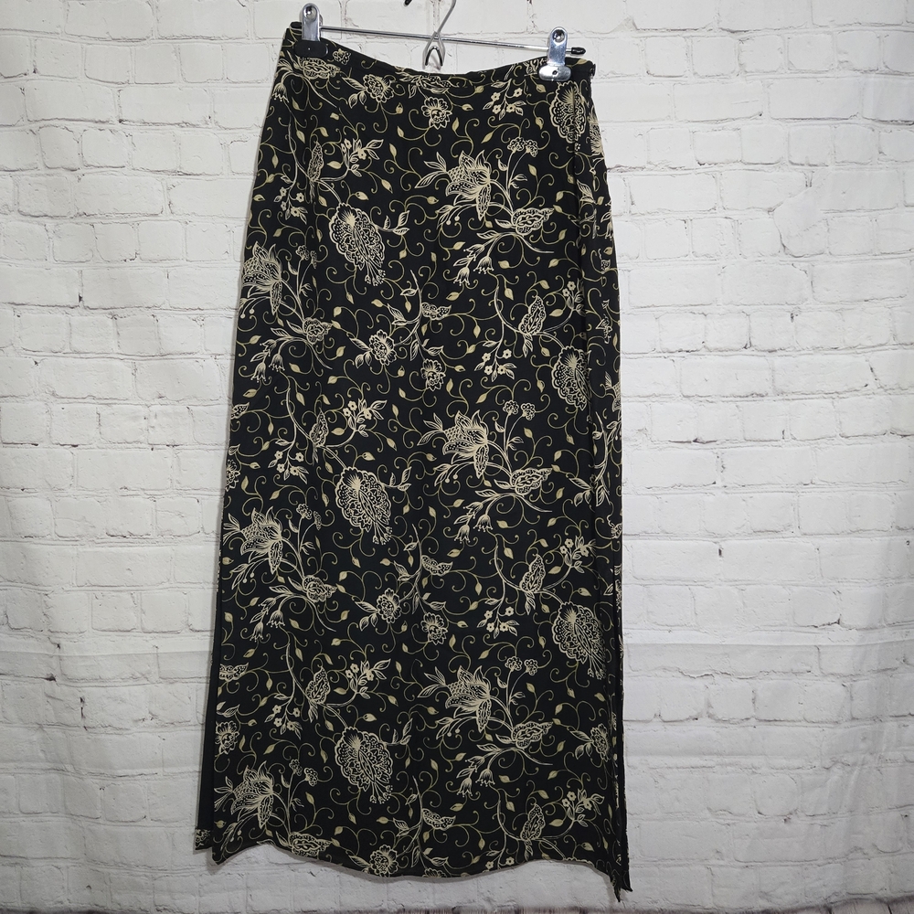 KAZU Silk 90s Grunge Maxi Skirt Women’s 6 Brown Floral Y2K Boho WhimsiGoth